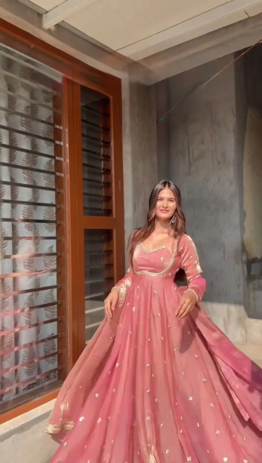 Peach Fendy Silk Lace Work Gown | Gowns, Bollywood Gowns, Creative Gowns, Designer Gowns, Embroidered Gowns, Party Wear Gowns
