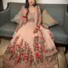 Peach Georgette Embroidery Stone Work Gown | Gowns, Bollywood Gowns, Creative Gowns, Designer Gowns, Embroidered Gowns, Party Wear Gowns