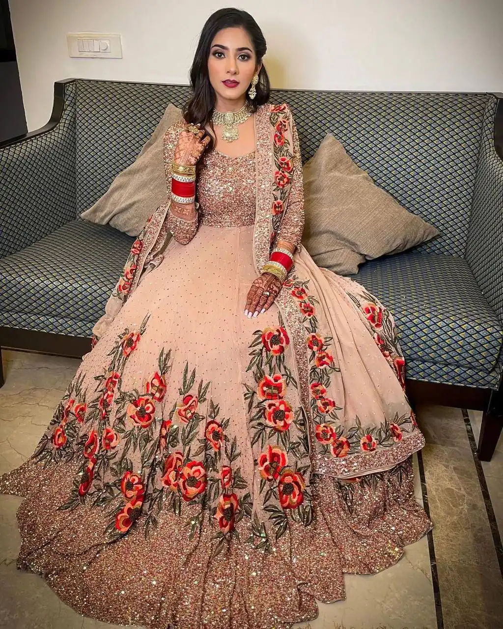 Peach Georgette Embroidery Stone Work Gown | Gowns, Bollywood Gowns, Creative Gowns, Designer Gowns, Embroidered Gowns, Party Wear Gowns