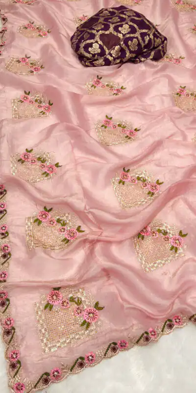 Peach Glod Crush Silk Embroidery Work Saree | Sarees, Bollywood Sarees, Creative Sarees, Designer Sarees, Embroidered Sarees, Ethnic Saree, Modern Digital sarees, Party Wear Sarees