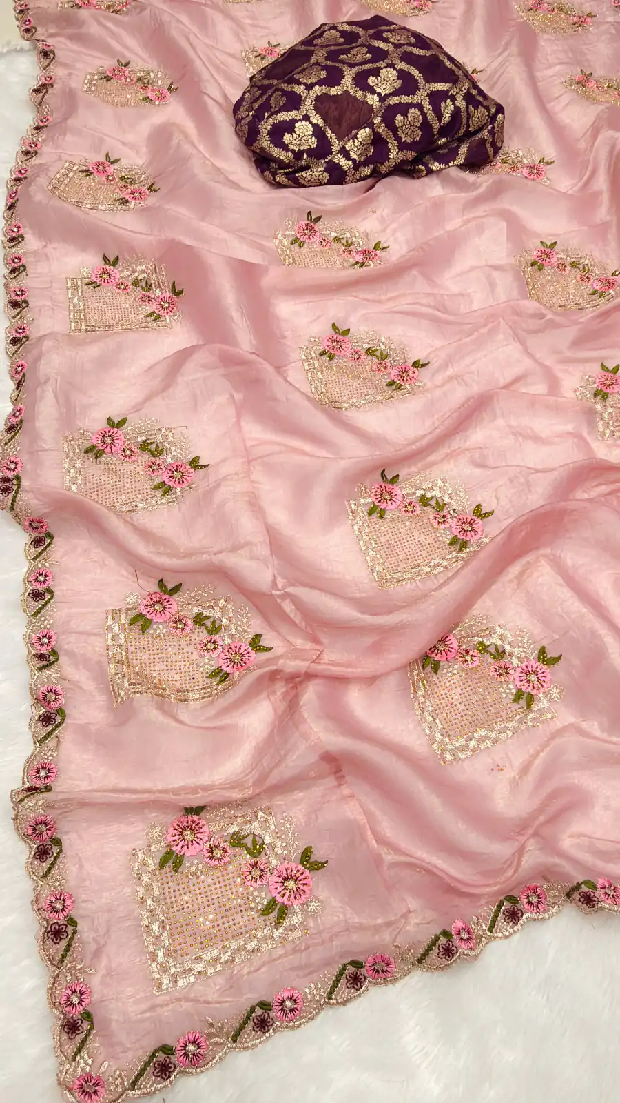 Peach Glod Crush Silk Embroidery Work Saree | Sarees, Bollywood Sarees, Creative Sarees, Designer Sarees, Embroidered Sarees, Ethnic Saree, Modern Digital sarees, Party Wear Sarees