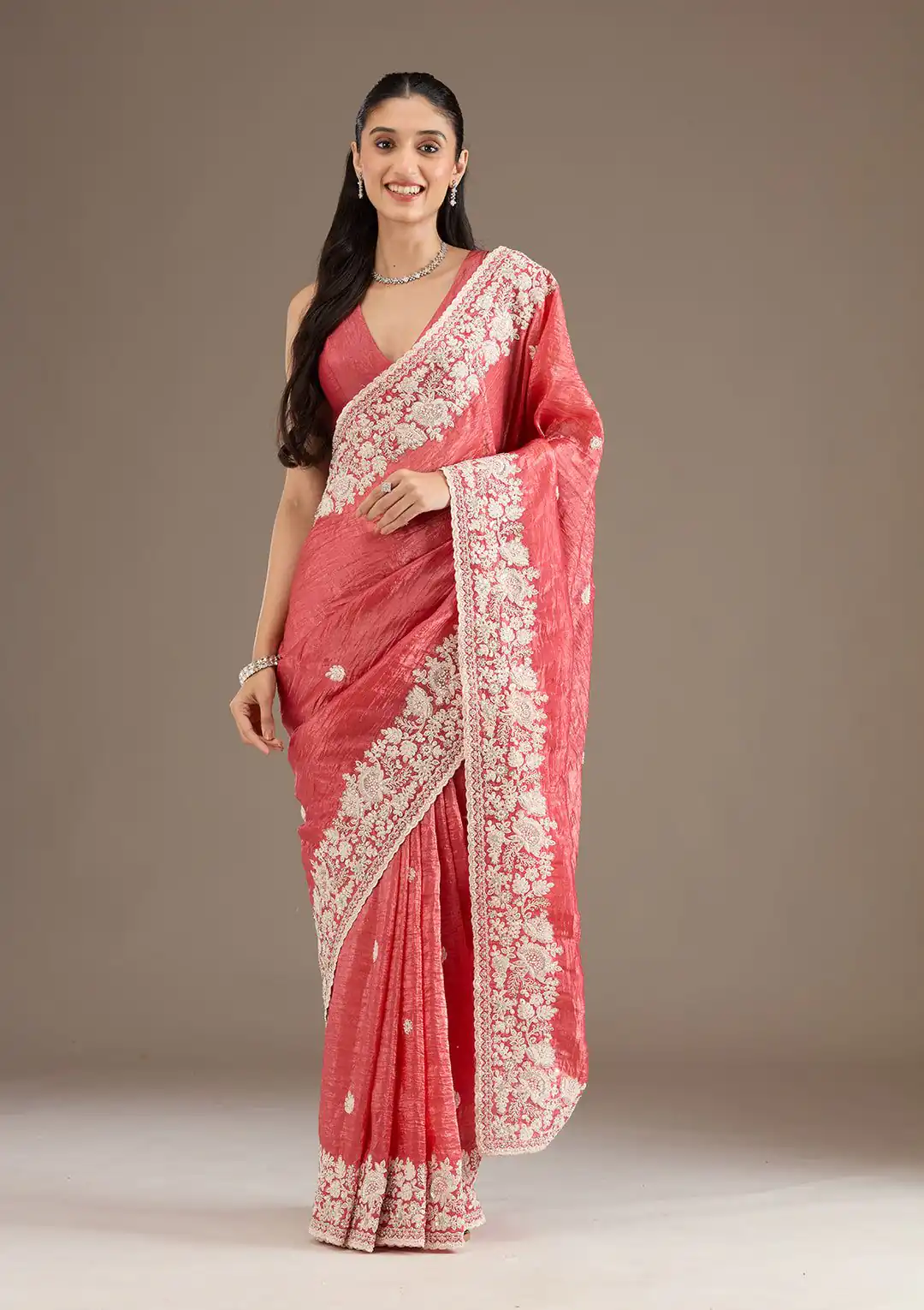 Peach Gold Crush Sequins Work Border Saree | Sarees, Bollywood Sarees, Creative Sarees, Designer Sarees, Embroidered Sarees, Ethnic Saree, Modern Digital sarees, Party Wear Sarees