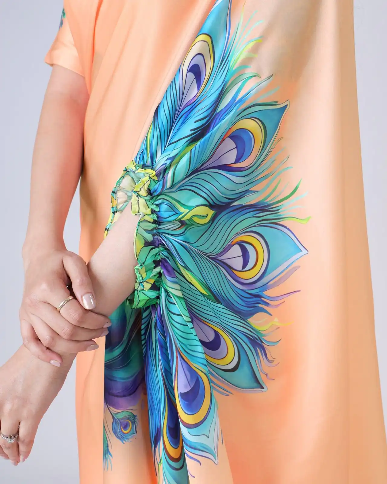 Peach Japan Satin Digital Print Work Saree | Sarees, Bollywood Sarees, Creative Sarees, Designer Sarees, Embroidered Sarees, Ethnic Saree, Modern Digital sarees, Party Wear Sarees