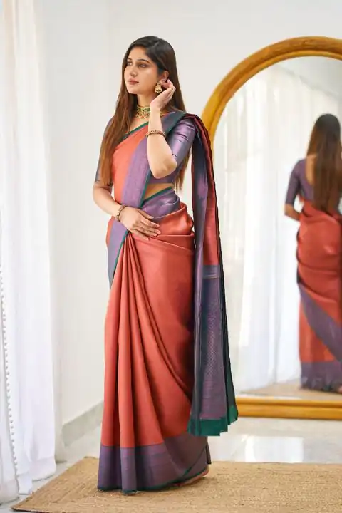 Peach Lichi Silk Jacquard Work Saree | Sarees, Bollywood Sarees, Creative Sarees, Designer Sarees, Embroidered Sarees, Ethnic Saree, Modern Digital sarees, Party Wear Sarees