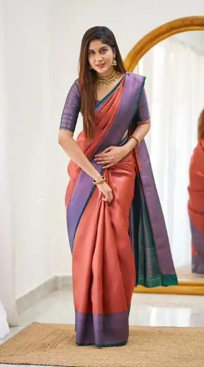 Peach Lichi Silk Jacquard Work Saree | Sarees, Bollywood Sarees, Creative Sarees, Designer Sarees, Embroidered Sarees, Ethnic Saree, Modern Digital sarees, Party Wear Sarees