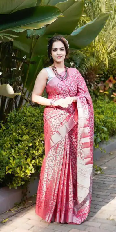Peach Lichi Silk Lace Work Border Saree | Sarees, Bollywood Sarees, Creative Sarees, Designer Sarees, Embroidered Sarees, Ethnic Saree, Modern Digital sarees, Party Wear Sarees
