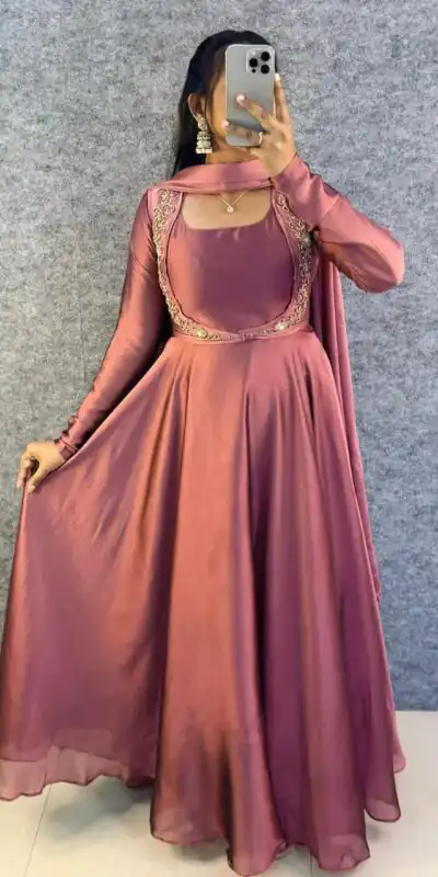 Peach Rangoli Silk Handwork Lace Work Gown | Gowns, Bollywood Gowns, Creative Gowns, Designer Gowns, Embroidered Gowns, Party Wear Gowns