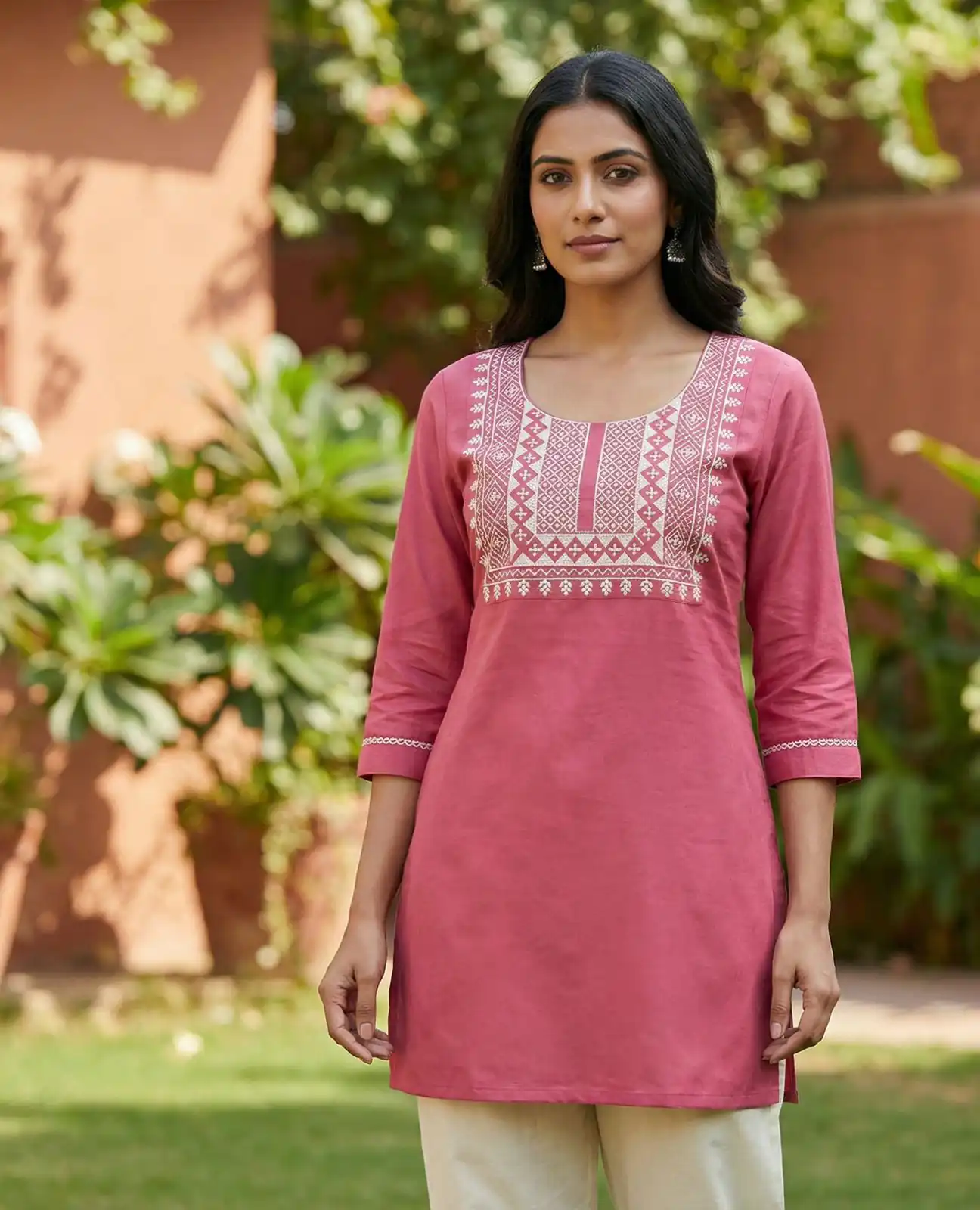Peach Rayon Thread Work Kurti | Kurti, Bollywood Kurti, Creative Kurtis, Designer Kurti, Party Wear Kurti, Selfie Kurti