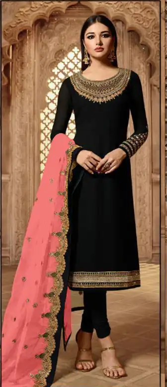 Peach Satin Georgette Stone Work Salwar Suit | Jump Suits, Salwar suit, Casual Suits, Creative suits, Designer Suits, Palazzo Suits, Party Wear Suits, Patiala Suits, Straight Suits