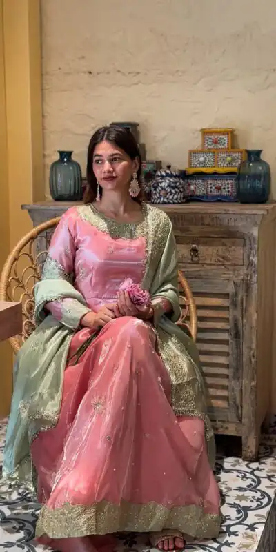 Peach Sequence Embroidery Rivet Moti Work Salwar Suit | Jump Suits, Salwar suit, Casual Suits, Creative suits, Designer Suits, Palazzo Suits, Party Wear Suits, Patiala Suits, Straight Suits