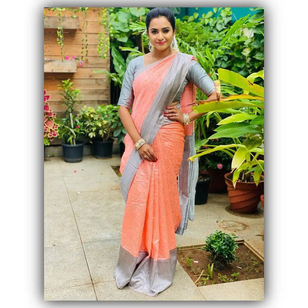 Peach Soft Lichi Silk Border Lace Work Saree | Sarees, Bollywood Sarees, Creative Sarees, Designer Sarees, Embroidered Sarees, Ethnic Saree, Modern Digital sarees, Party Wear Sarees
