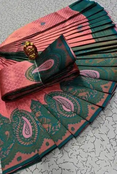 Peach Soft Litchi Silk Contrast Border Weaving Design Saree | Sarees, Bollywood Sarees, Creative Sarees, Designer Sarees, Embroidered Sarees, Ethnic Saree, Modern Digital sarees, Party Wear Sarees