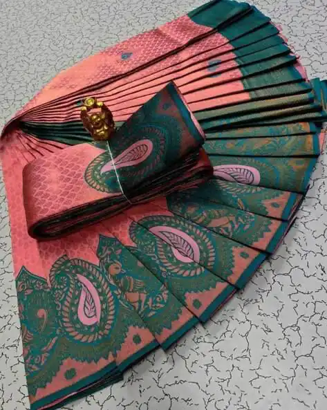 Peach Soft Litchi Silk Contrast Border Weaving Design Saree | Sarees, Bollywood Sarees, Creative Sarees, Designer Sarees, Embroidered Sarees, Ethnic Saree, Modern Digital sarees, Party Wear Sarees
