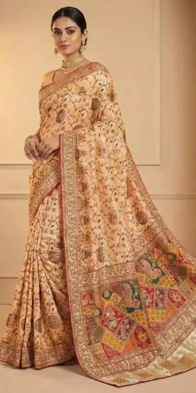 Peach Soft Pashmina Lace Zari Work Saree | Sarees, Bollywood Sarees, Creative Sarees, Designer Sarees, Embroidered Sarees, Ethnic Saree, Modern Digital sarees, Party Wear Sarees