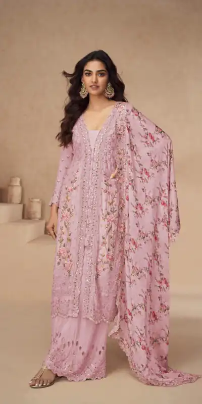Peach Vichitra Sequence Work Salwar Suit | Jump Suits, Salwar suit, Casual Suits, Creative suits, Designer Suits, Palazzo Suits, Party Wear Suits, Patiala Suits, Straight Suits