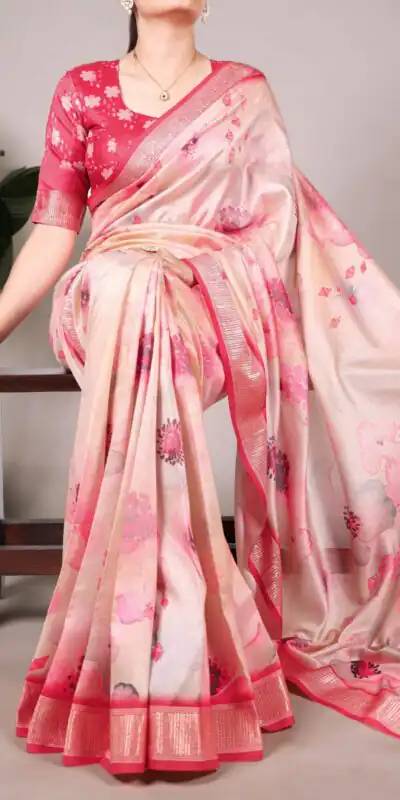 Peach Viscose Printed Saree | Sarees, Bollywood Sarees, Creative Sarees, Designer Sarees, Embroidered Sarees, Ethnic Saree, Modern Digital sarees, Party Wear Sarees
