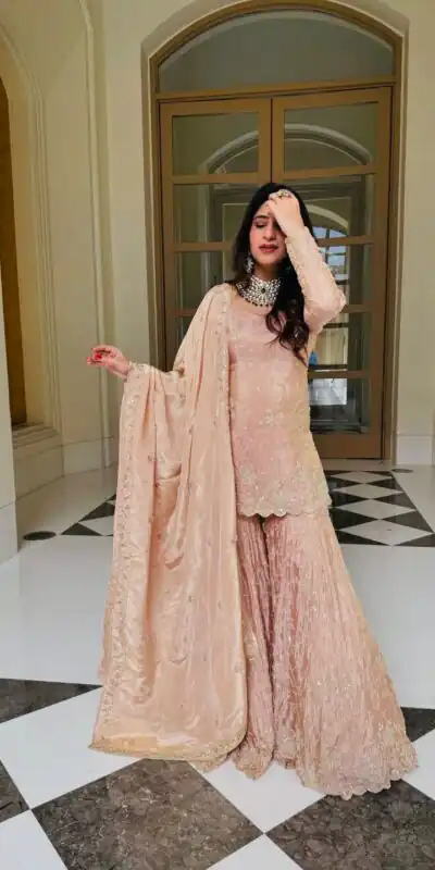 Peach Zimmy Silk Thread Sequence Work Salwar Suit | Jump Suits, Salwar suit, Casual Suits, Creative suits, Designer Suits, Palazzo Suits, Party Wear Suits, Patiala Suits, Straight Suits