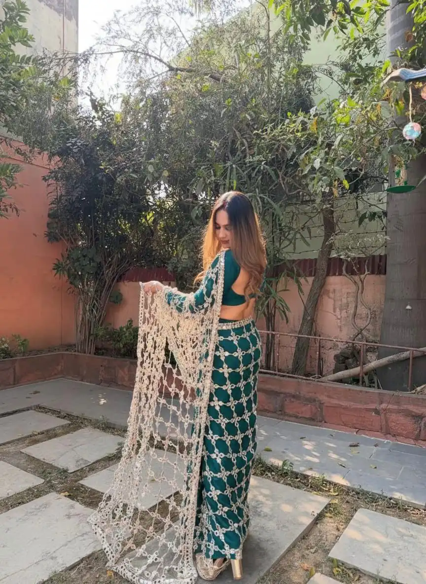 Peacock Blue Fendy Silk Lace Mirror Work Saree | Sarees, Bollywood Sarees, Creative Sarees, Designer Sarees, Embroidered Sarees, Ethnic Saree, Modern Digital sarees, Party Wear Sarees