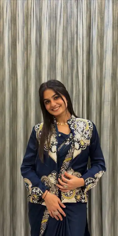 Peacock Blue French Crape Embroidery Work Saree | Sarees, Bollywood Sarees, Creative Sarees, Designer Sarees, Embroidered Sarees, Ethnic Saree, Modern Digital sarees, Party Wear Sarees