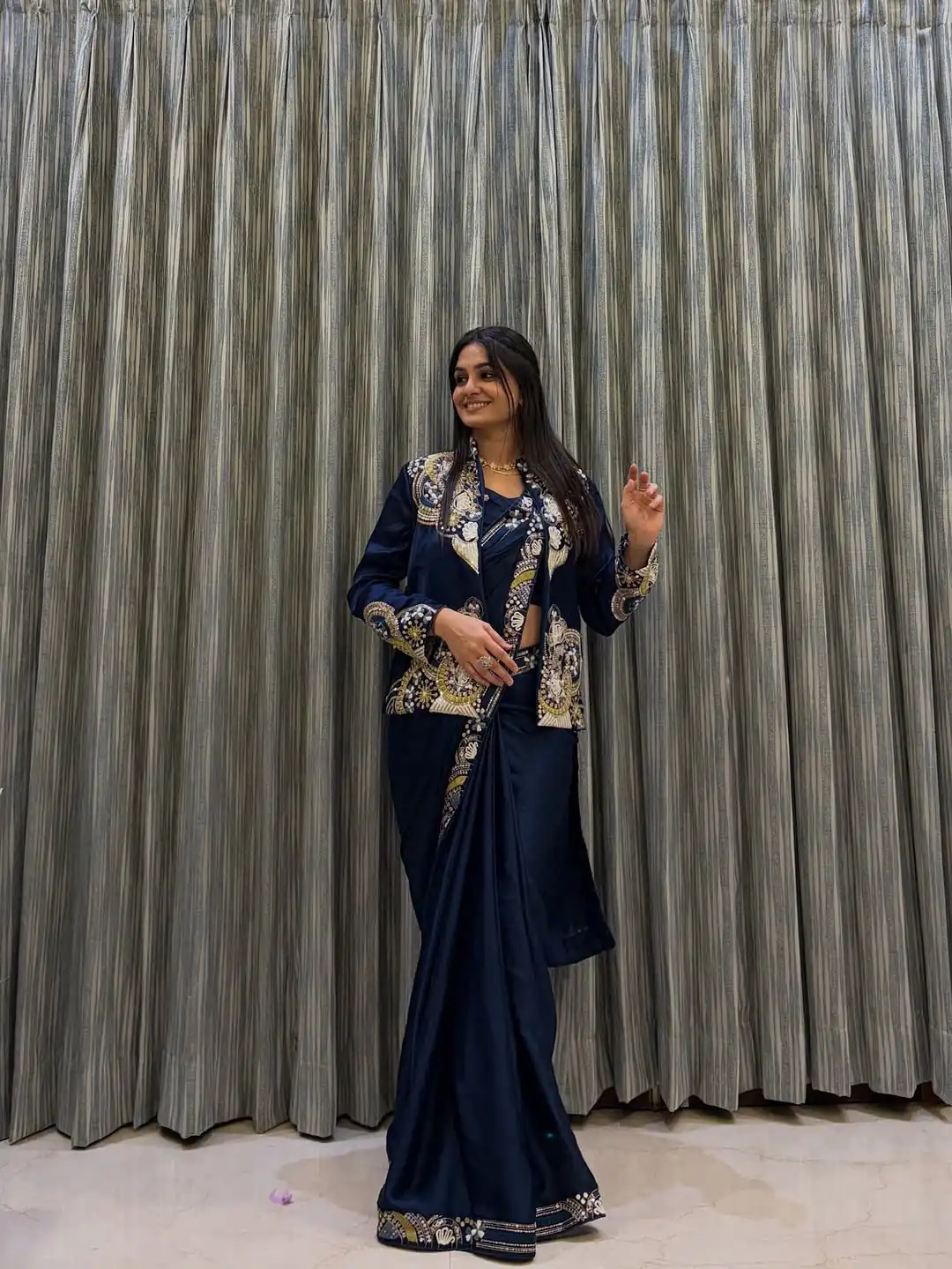 Peacock Blue French Crape Embroidery Work Saree | Sarees, Bollywood Sarees, Creative Sarees, Designer Sarees, Embroidered Sarees, Ethnic Saree, Modern Digital sarees, Party Wear Sarees
