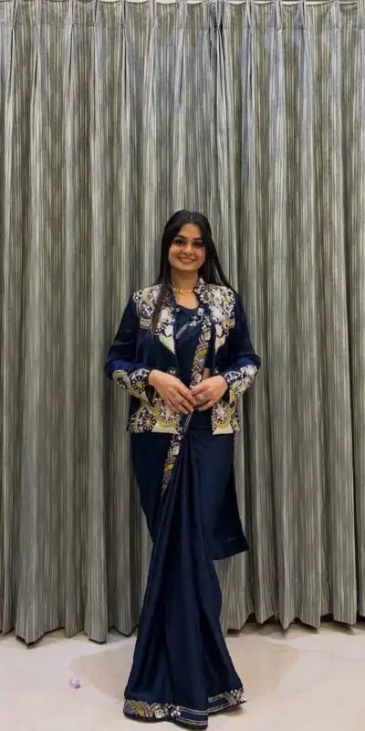 Peacock Blue French Crape Embroidery Work Saree | Sarees, Bollywood Sarees, Creative Sarees, Designer Sarees, Embroidered Sarees, Ethnic Saree, Modern Digital sarees, Party Wear Sarees