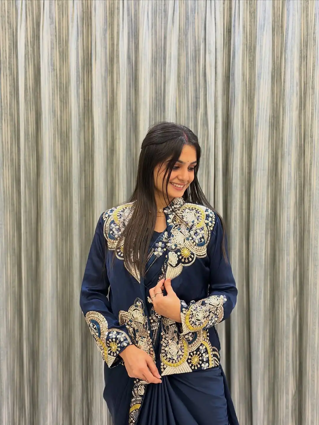 Peacock Blue French Crape Embroidery Work Saree | Sarees, Bollywood Sarees, Creative Sarees, Designer Sarees, Embroidered Sarees, Ethnic Saree, Modern Digital sarees, Party Wear Sarees