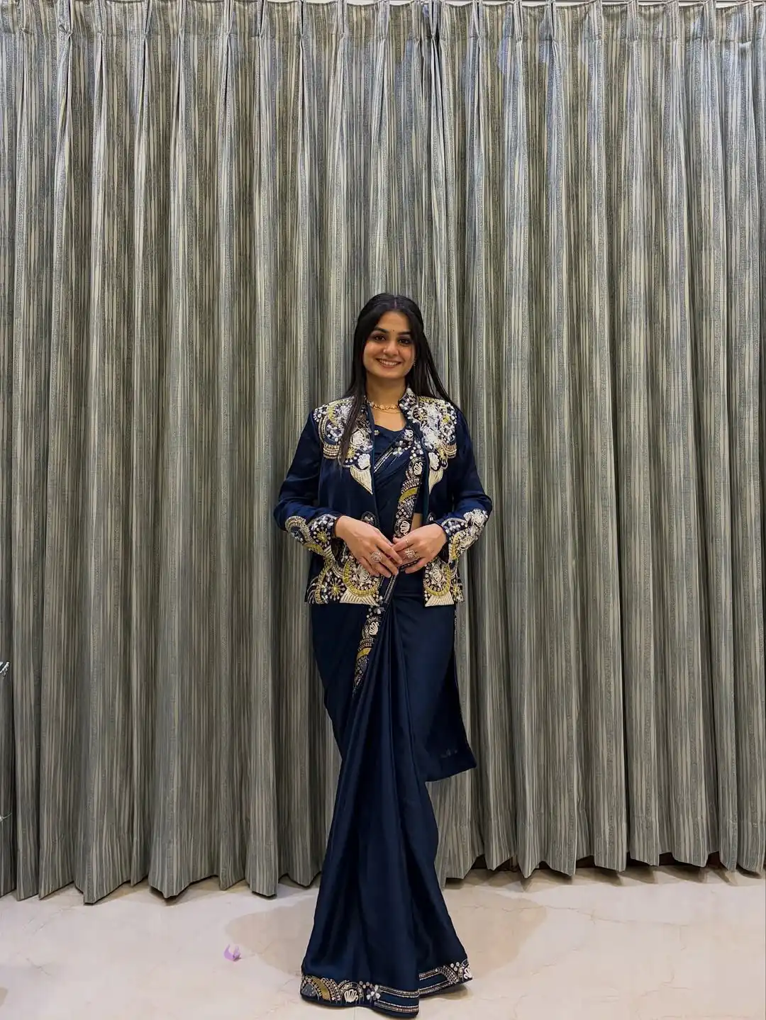 Peacock Blue French Crape Embroidery Work Saree | Sarees, Bollywood Sarees, Creative Sarees, Designer Sarees, Embroidered Sarees, Ethnic Saree, Modern Digital sarees, Party Wear Sarees