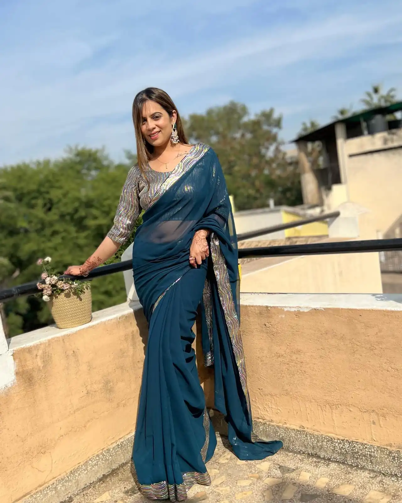 Peacock Blue Georgette Sequence Work Lace Saree | Sarees, Bollywood Sarees, Creative Sarees, Designer Sarees, Embroidered Sarees, Ethnic Saree, Modern Digital sarees, Party Wear Sarees