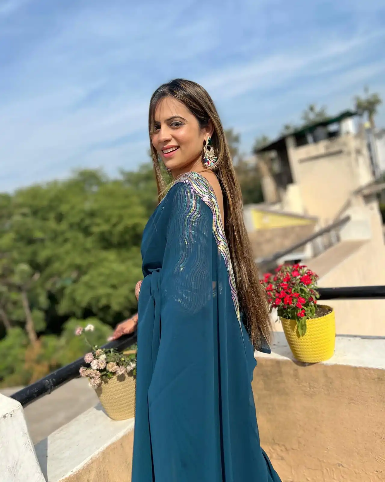 Peacock Blue Georgette Sequence Work Lace Saree | Sarees, Bollywood Sarees, Creative Sarees, Designer Sarees, Embroidered Sarees, Ethnic Saree, Modern Digital sarees, Party Wear Sarees