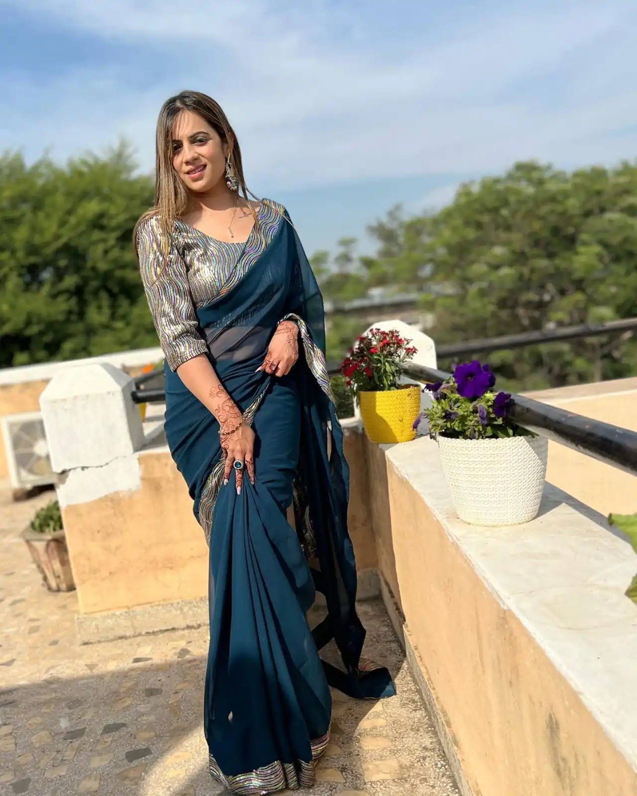 Peacock Blue Georgette Sequence Work Lace Saree | Sarees, Bollywood Sarees, Creative Sarees, Designer Sarees, Embroidered Sarees, Ethnic Saree, Modern Digital sarees, Party Wear Sarees