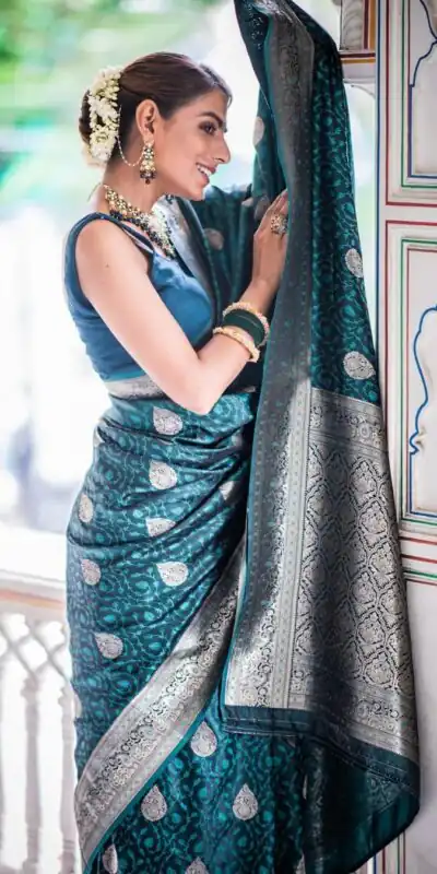 Peacock Blue Lichi Silk Border Saree | Sarees, Bollywood Sarees, Creative Sarees, Designer Sarees, Embroidered Sarees, Ethnic Saree, Modern Digital sarees, Party Wear Sarees