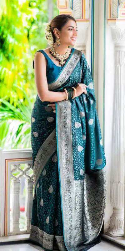 Peacock Blue Lichi Silk Border Saree | Sarees, Bollywood Sarees, Creative Sarees, Designer Sarees, Embroidered Sarees, Ethnic Saree, Modern Digital sarees, Party Wear Sarees