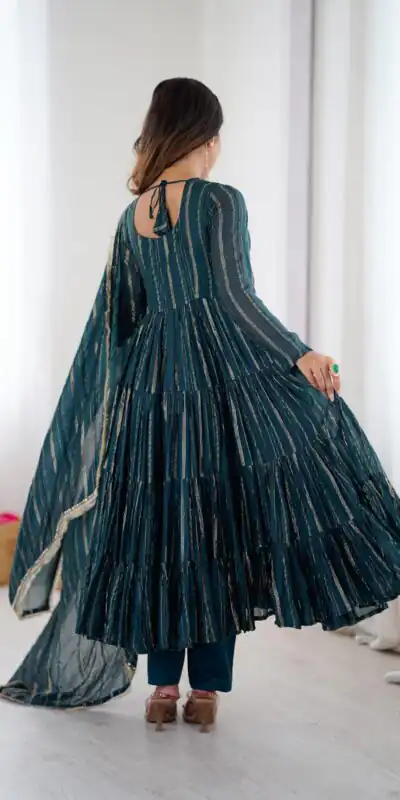 Peacock Blue Mal Chanderi Mirror Lace Work Gown | Gowns, Bollywood Gowns, Creative Gowns, Designer Gowns, Embroidered Gowns, Party Wear Gowns