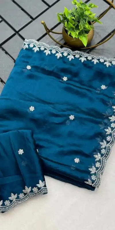 Peacock Blue Rangoli Chiffon Embroidery Cut Work Saree | Sarees, Bollywood Sarees, Creative Sarees, Designer Sarees, Embroidered Sarees, Ethnic Saree, Modern Digital sarees, Party Wear Sarees
