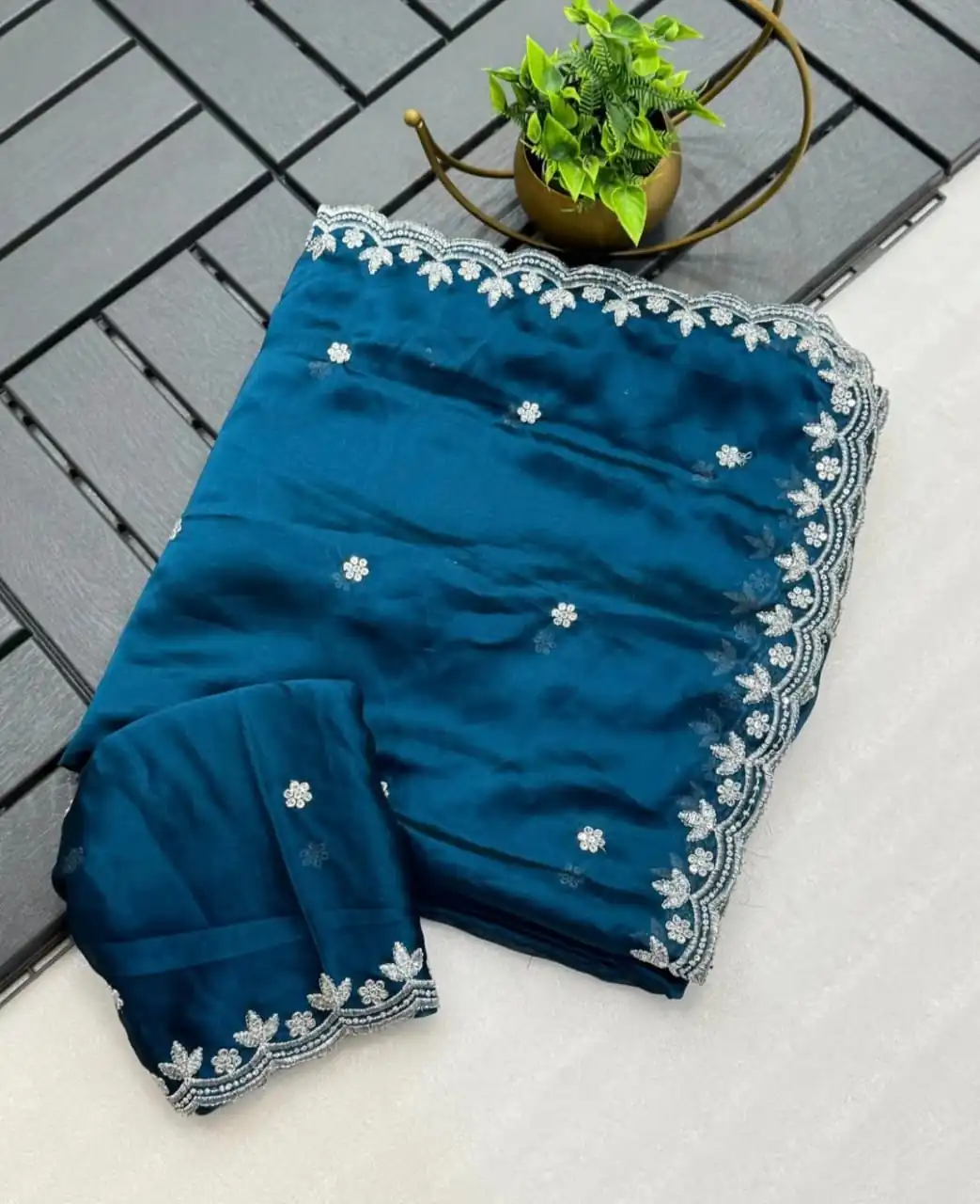 Peacock Blue Rangoli Chiffon Embroidery Cut Work Saree | Sarees, Bollywood Sarees, Creative Sarees, Designer Sarees, Embroidered Sarees, Ethnic Saree, Modern Digital sarees, Party Wear Sarees