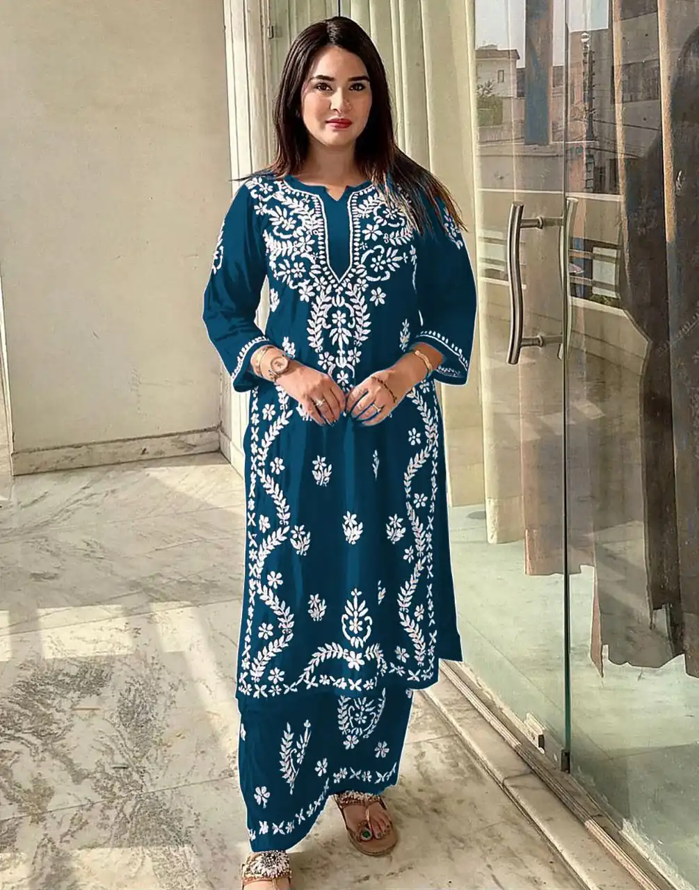 Peacock Blue Rayon Wid Lakhnavi Style Work Kurti | Kurti, Bollywood Kurti, Creative Kurtis, Designer Kurti, Party Wear Kurti, Selfie Kurti