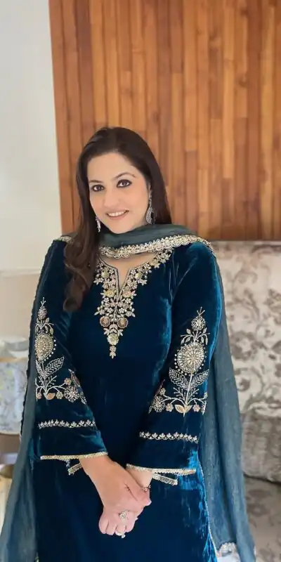 Peacock Blue Velvet Sequence Work Salwar Suit | Jump Suits, Tops & Bottoms, Track Suits, Salwar suit, Casual Suits, Creative suits, Designer Suits, Palazzo Suits, Party Wear Suits, Patiala Suits, Straight Suits, Trendy Wear