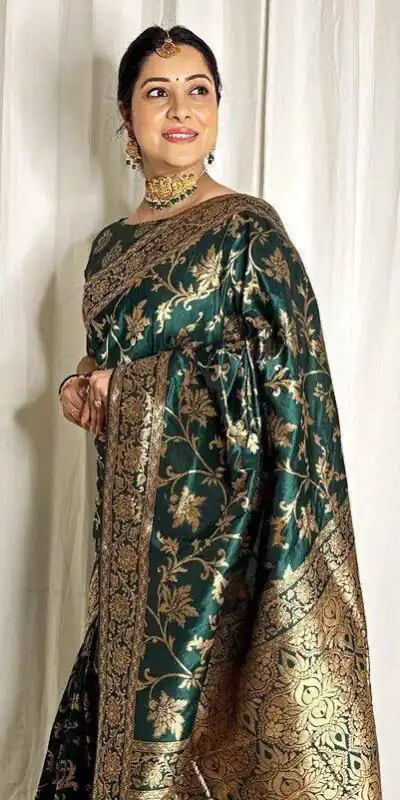 Peacock Green Lichi Silk Lace Border Work Saree | Sarees, Bollywood Sarees, Creative Sarees, Designer Sarees, Embroidered Sarees, Ethnic Saree, Modern Digital sarees, Party Wear Sarees