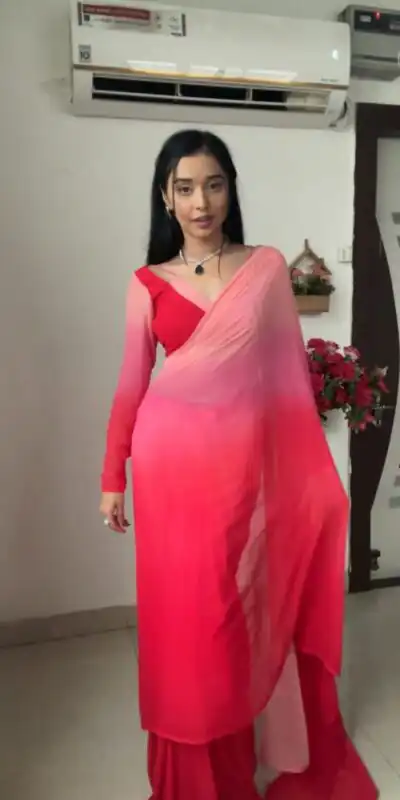 Pink And Red Soft Georgette Silk Ready To Wear Saree | Sarees, Bollywood Sarees, Creative Sarees, Designer Sarees, Embroidered Sarees, Ethnic Saree, Modern Digital sarees, Party Wear Sarees