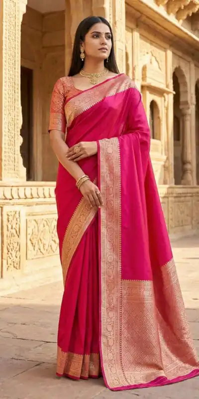 Pink Banarasi Gala Silk Gold Zari Work Saree | Sarees, Bollywood Sarees, Creative Sarees, Designer Sarees, Embroidered Sarees, Ethnic Saree, Modern Digital sarees, Party Wear Sarees