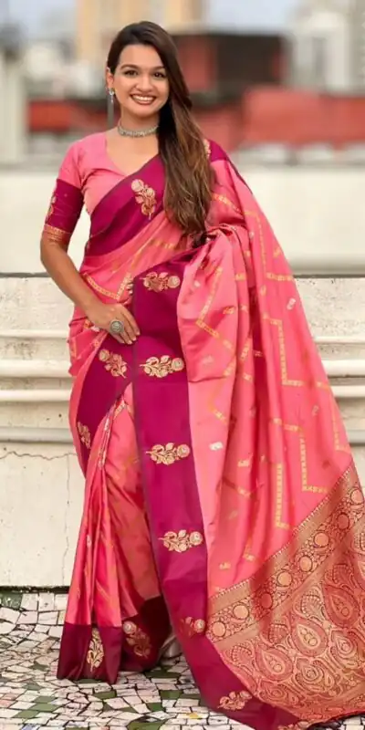 Pink Banarasi Silk Weaving Zari Work Saree | Sarees, Bollywood Sarees, Creative Sarees, Designer Sarees, Embroidered Sarees, Ethnic Saree, Modern Digital sarees, Party Wear Sarees