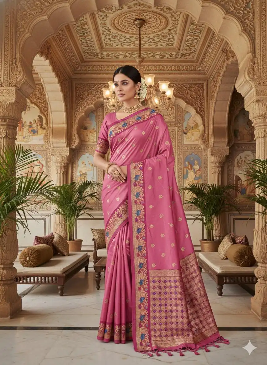 Pink Banarasi Silk Zari Weaving Work Saree | Sarees, Bollywood Sarees, Creative Sarees, Designer Sarees, Embroidered Sarees, Ethnic Saree, Modern Digital sarees, Party Wear Sarees