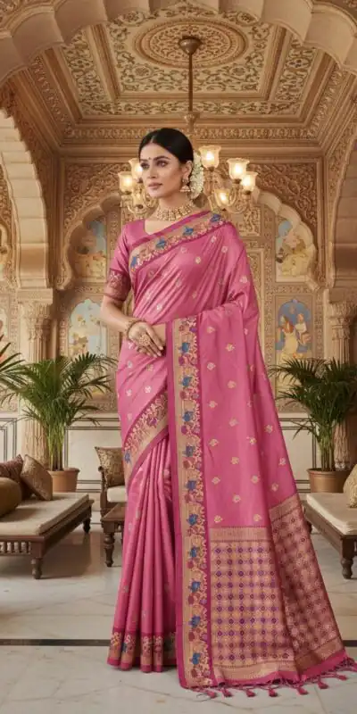 Pink Banarasi Silk Zari Weaving Work Saree | Sarees, Bollywood Sarees, Creative Sarees, Designer Sarees, Embroidered Sarees, Ethnic Saree, Modern Digital sarees, Party Wear Sarees