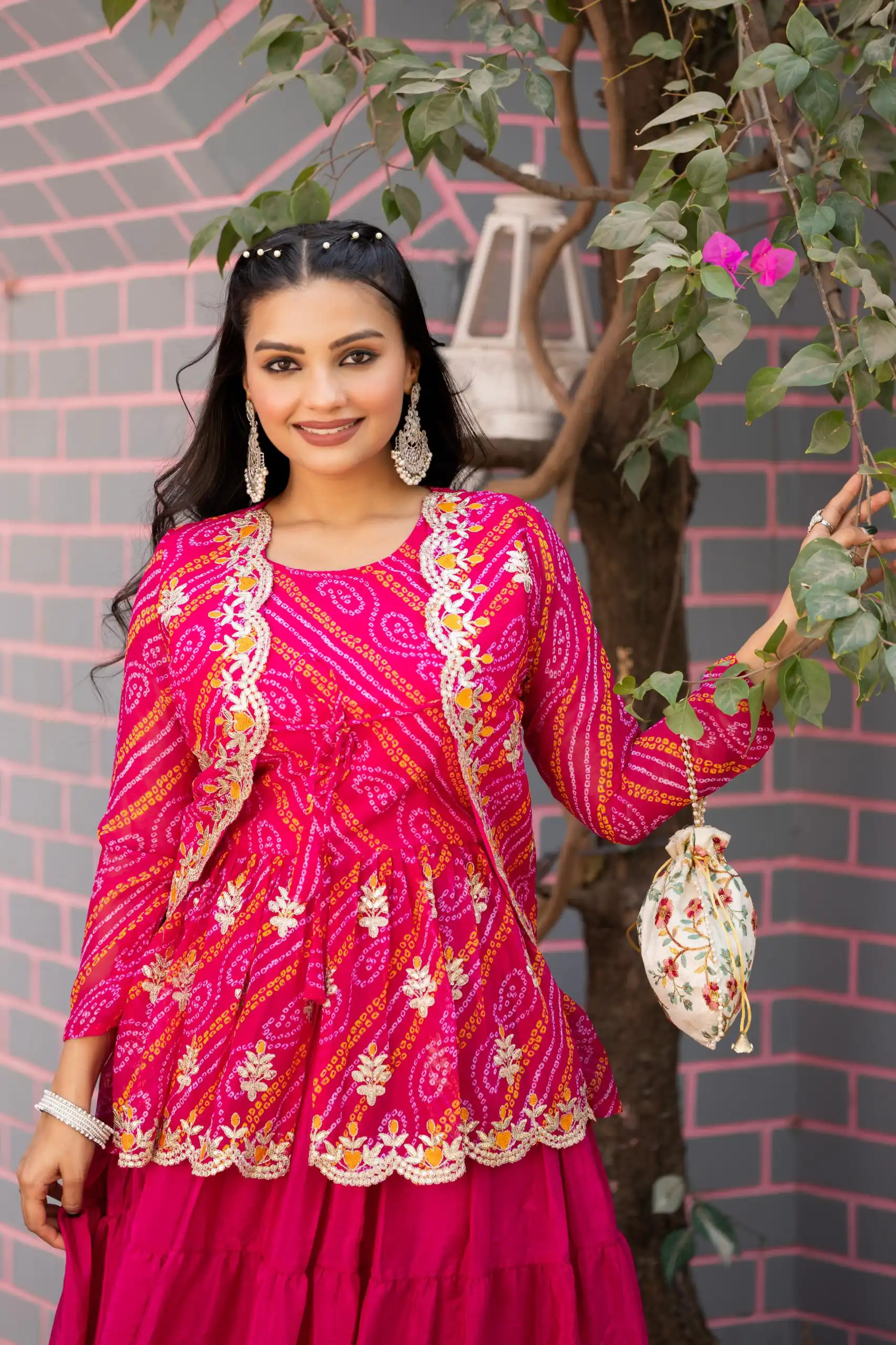Pink Bandhej Embroidery Thread Work Lehenga Crop Top & Jacket | Lehenga, Bollywood Lehenga, Creative Lehenga, Designer Lehenga, Embroidered Lehenga, Party Wear Lehenga
