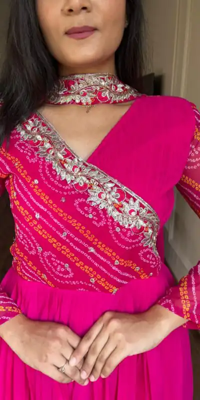 Pink Bandhej Fox Georgette Sequence Embroidery Work Anarkali Gown | Gowns, Bollywood Gowns, Creative Gowns, Designer Gowns, Embroidered Gowns, Party Wear Gowns, Straight Suits