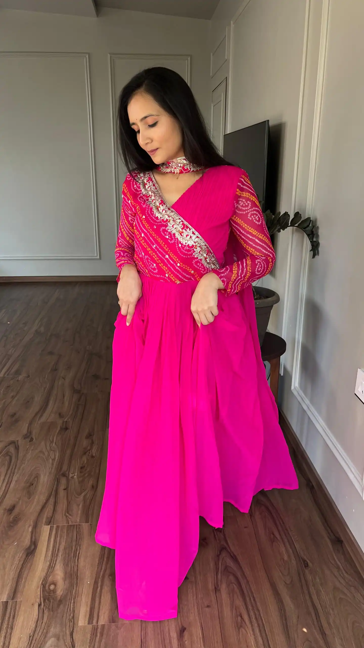 Pink Bandhej Fox Georgette Sequence Embroidery Work Anarkali Gown | Gowns, Bollywood Gowns, Creative Gowns, Designer Gowns, Embroidered Gowns, Party Wear Gowns, Straight Suits