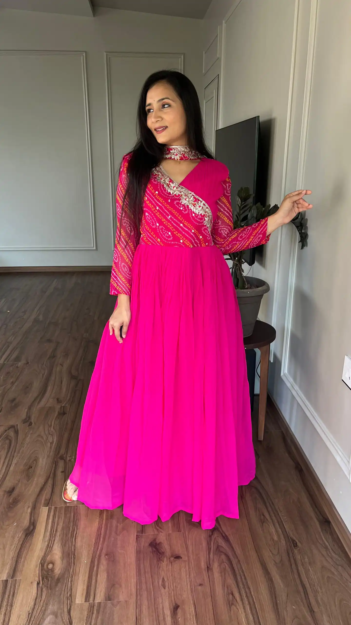 Pink Bandhej Fox Georgette Sequence Embroidery Work Anarkali Gown | Gowns, Bollywood Gowns, Creative Gowns, Designer Gowns, Embroidered Gowns, Party Wear Gowns, Straight Suits