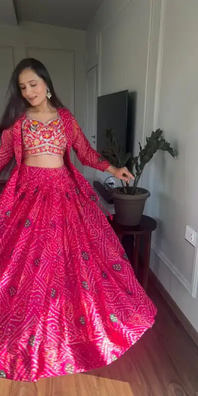 Pink Bandhej Heavy Embroidery Sequence Lehenga Choli | Lehenga, Bollywood Lehenga, Creative Lehenga, Designer Lehenga, Embroidered Lehenga, Party Wear Lehenga