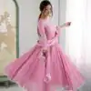 Pink Blooming Faux Embroidery Work Gown | Lehenga, Bollywood Lehenga, Creative Lehenga, Designer Lehenga, Embroidered Lehenga, Party Wear Lehenga