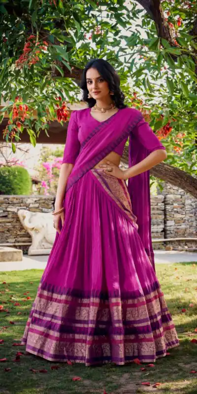Pink Chanderi Plain Lehenga Choli | Lehenga, Bollywood Lehenga, Creative Lehenga, Designer Lehenga, Embroidered Lehenga, Party Wear Lehenga